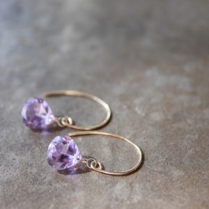 Lilac pink quartz faceted earrings