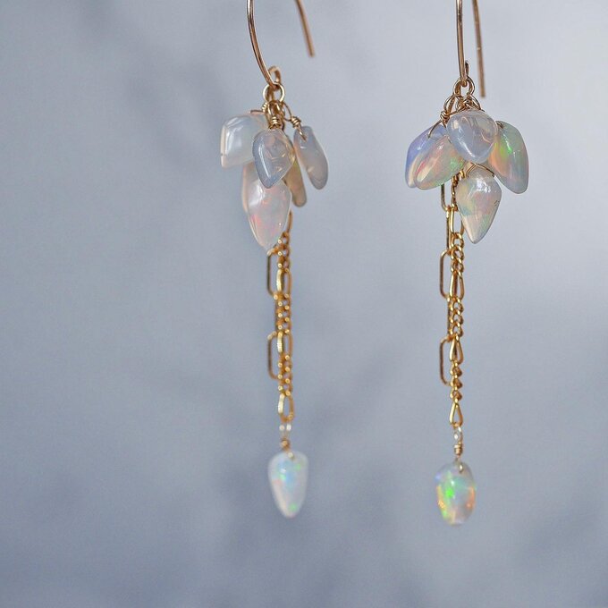 Gray color opal line earrings