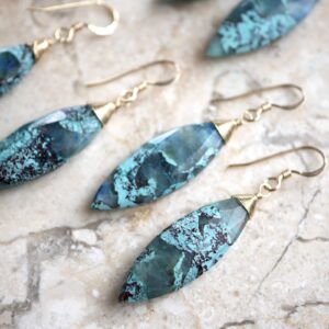 Natural blue chrysocolla marquise earrings