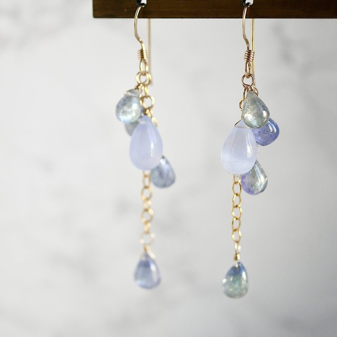 Blue lace agate and tanzanite line earrings